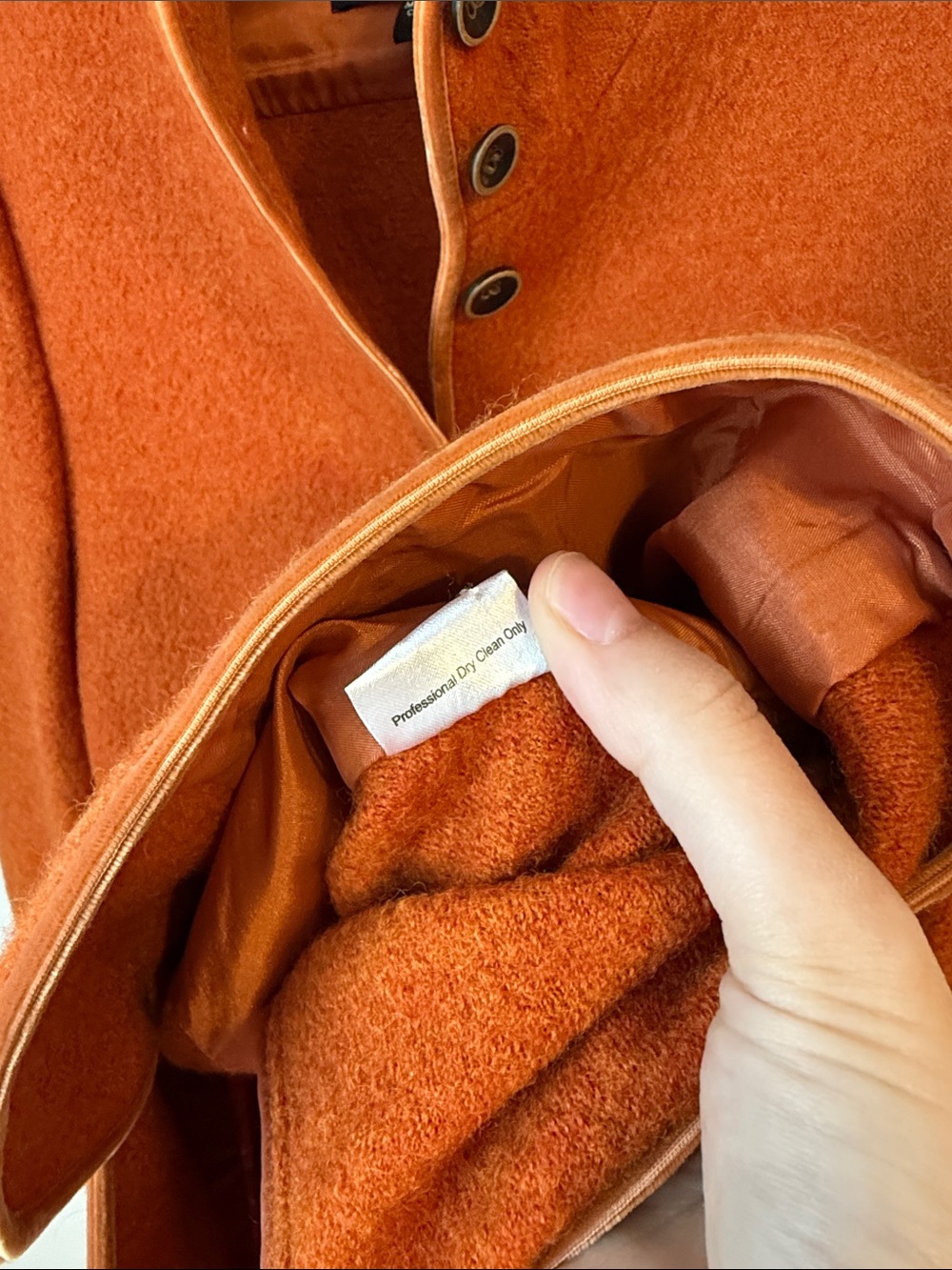 J.Peterman 100% Wool Button Up Coat Jacket Blazer Velvet Piping Orange Rust Sz 8 - Picture 5 of 8